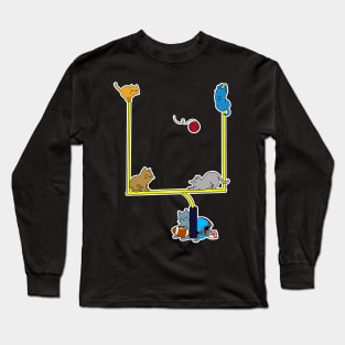 Cats playing American football goal post Long Sleeve T-Shirt